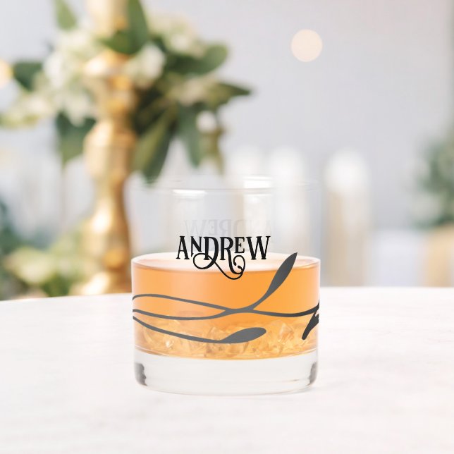 Verre À Whisky Design noir MInimal classique avec nom (Insitu (Mariage))