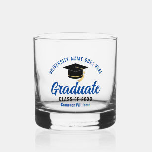 Verre À Whisky Diplômé du Collège Bleu Nom Personnalisé Diplômé