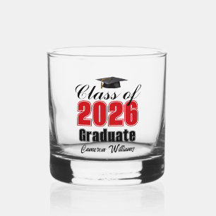 Verre À Whisky Diplômé personnalisé en rouge de la promotion 2026