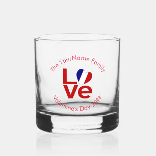 Verre À Whisky Drapeau Français AMOUR Rouge Texte Personnalisé