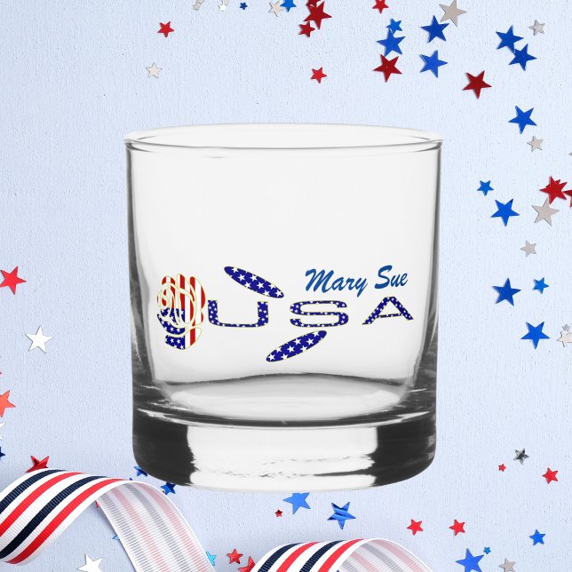 Verre À Whisky Drapeau USA Rose sur le côté Bleu Personnalisé (Créateur téléchargé)
