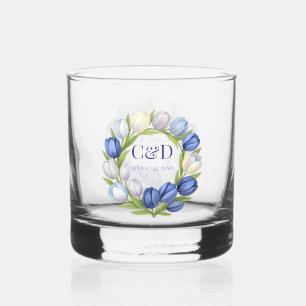 Verre À Whisky Elégante aquarelle Tulipe Mariage de couronne bleu