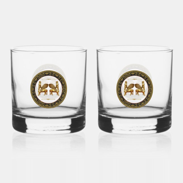 Verre À Whisky Ensemble de Dragons Lamassu d'or (Recto)