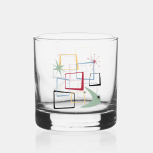 Verre À Whisky Étoiles Carrés atomiques des années 1950 Boomerang