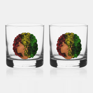Verre À Whisky Femme noire rasta afro rouge jaune vert