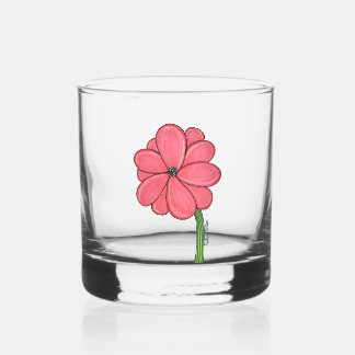 Verre À Whisky Fleur rose pleine avec fond bleu