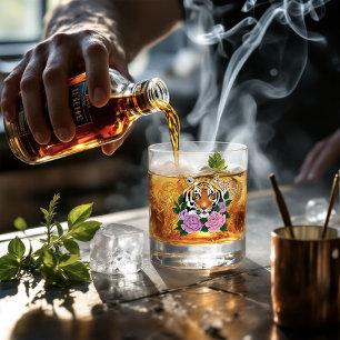 Verre À Whisky Fleurs violettes roses au henné de tigre