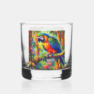 Verre À Whisky Impressionniste perroquet tropical Oiseau bleu ver