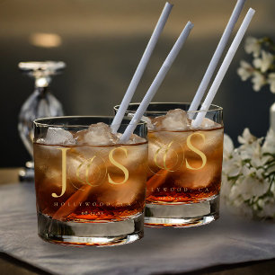 Verre À Whisky Initiales de mariage simples et élégantes Gold ID1
