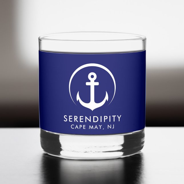Verre À Whisky Logo de bateau d'Ancre moderne Marine Blue (Créateur téléchargé)