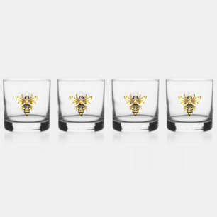 Verre À Whisky Logo Faux Gold Foil Bee Polygonal sur Noir