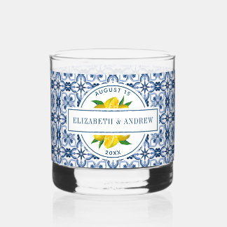 Verre À Whisky Mariage en carrelage bleu citron méditerranéen