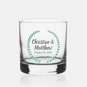 Verre À Whisky Mariage Favoriser Elégant Wreath Feuille Vert