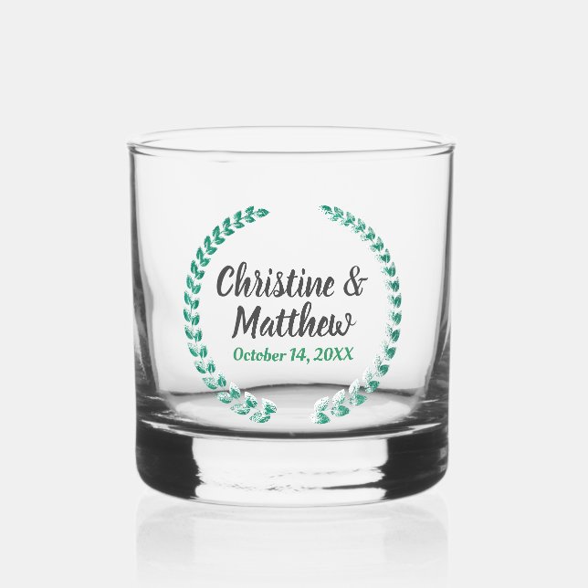Verre À Whisky Mariage Favoriser Elégant Wreath Feuille Vert (Recto)