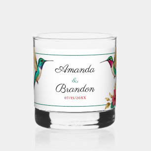 Verre À Whisky Mariage Fleur Tropicale Rouge Colibris Volants