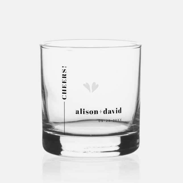 Verre À Whisky Mariage minimaliste noir, blanc (Recto)