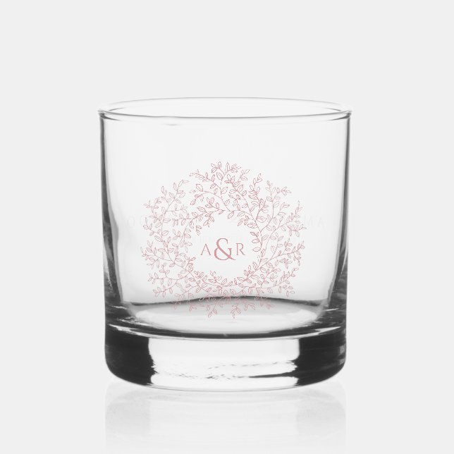 Verre À Whisky Mariage monogramme de dessin de feuille de cercle  (Recto)