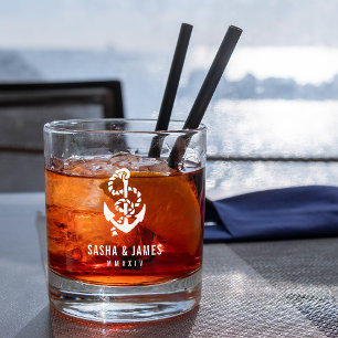 Verre À Whisky Marine & White Corde nautique & mariage d'Ancres F