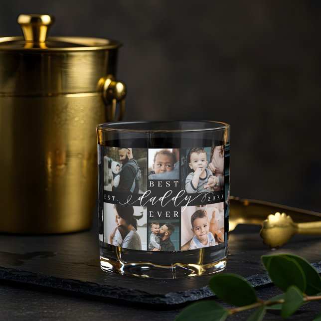 Verre À Whisky Meilleur papa jamais | Fête des pères 8 Collage ph (Best Daddy Ever | Father's Day 8 Photo Collage Whiskey Glass)
