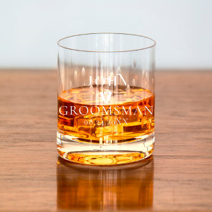 Verre À Whisky Mini-Script Groomsman Monogramme Fête nuptiale