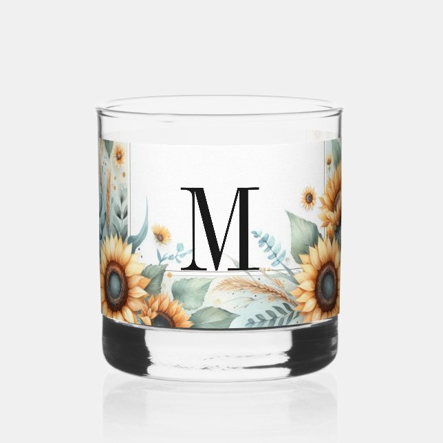 Verre À Whisky Monogramme Fleurs de chute et fleurs de soleil aqu (Recto)