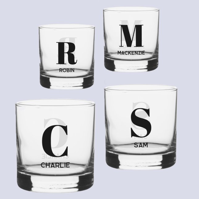 Verre À Whisky Monogramme moderne simple Nom initial Personnalisé (Monogram initial name personalized modern glass)