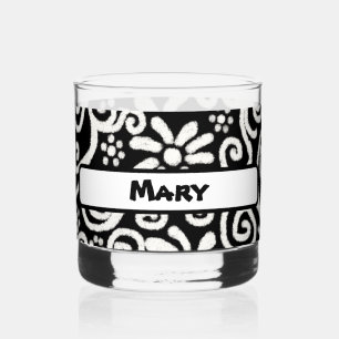Verre À Whisky Motif Floral Blanc Noir
