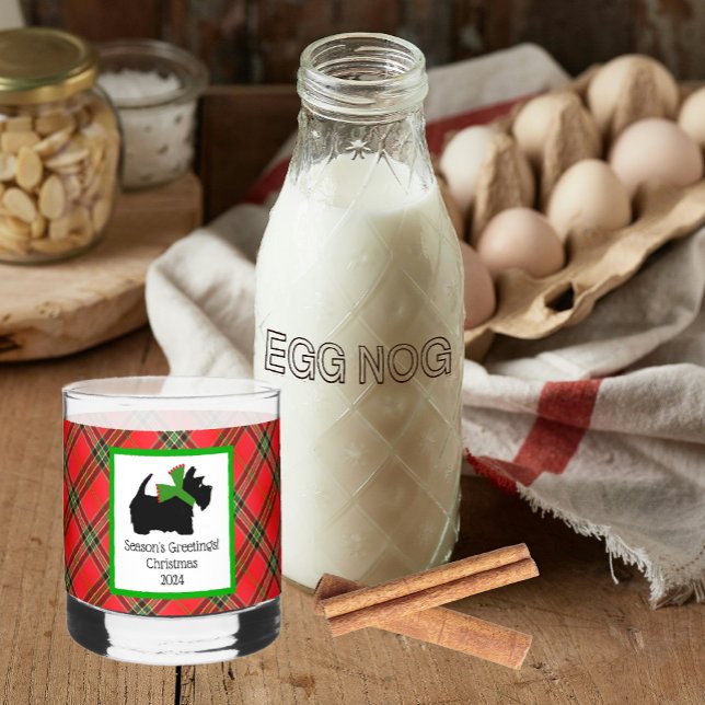 Verre À Whisky Noël customisé Scotty Dog et Tartan Plaid (Homemade egg nog in a customized Scottie Christmas whiskey glass!)