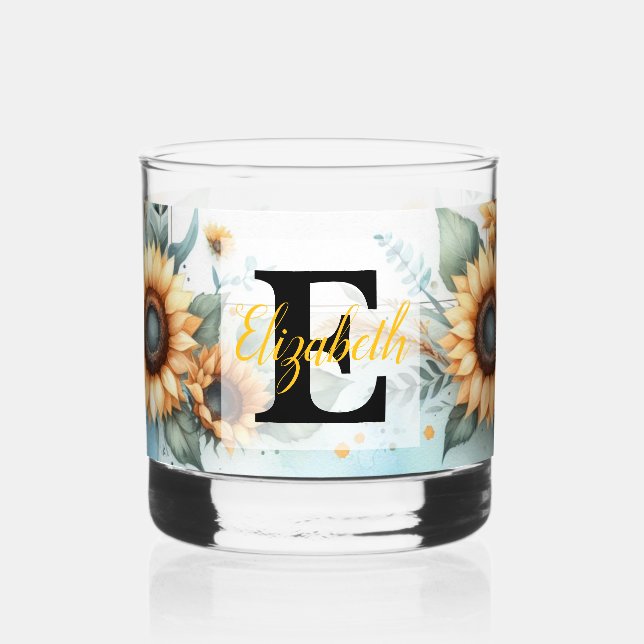 Verre À Whisky Nom du monogramme pasterose de tournesol floral (Recto)