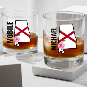 Verre À Whisky Nom personnalisé Alabama Drapeau et Fleur d'État C