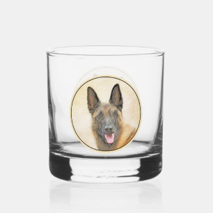 Verre À Whisky Peinture Malinois Belge - Art Original de Chien Mi