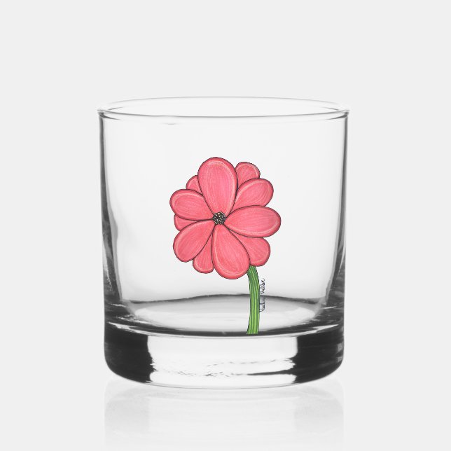 Verre À Whisky Pink Flower Full with Blue background (Recto)