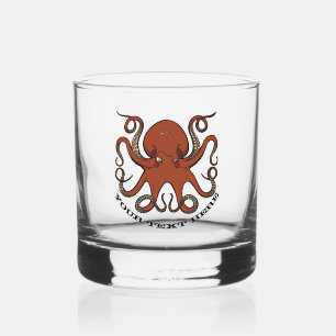 Verre À Whisky Poulpe Rouge Féroce Avec Tentacules Enroulées Dess