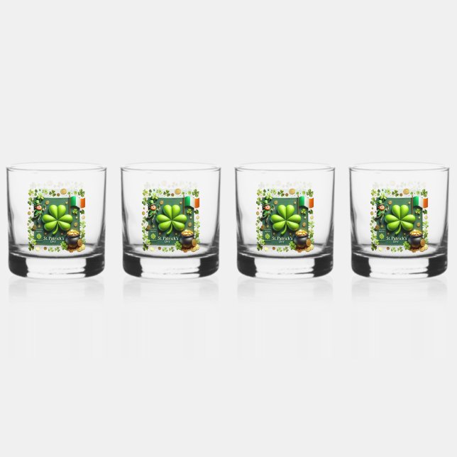 Verre À Whisky Shamrock irlandais et drapeau Saint Patrick's Day (Recto)
