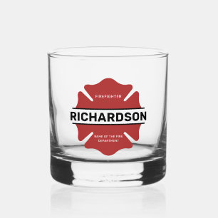 Verre À Whisky Symbole logo rouge du pompier personnalisé