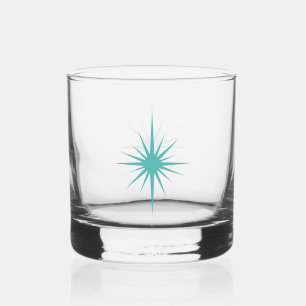 Verre À Whisky Turquoise Bleu 1950s Étoile Atomique Éclatée Milie