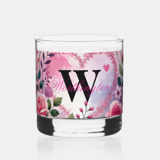 Verre À Whisky Typography text floral hearts romantic watercolor 