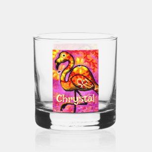 Verre À Whisky Whimsical Abstrait Flamant rose Bird Personnalisé