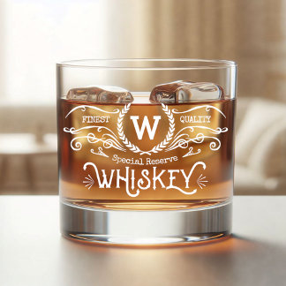 Verre À Whisky Whiskey Personnalisé Monogramme Vintage Look Blanc