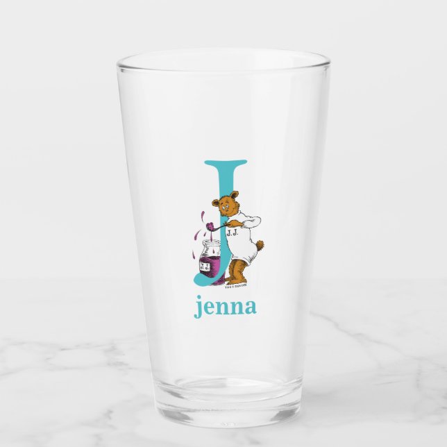 Verre ABC du Dr Seuss : Lettre J - Turquoise | Ajouter V (Devant)
