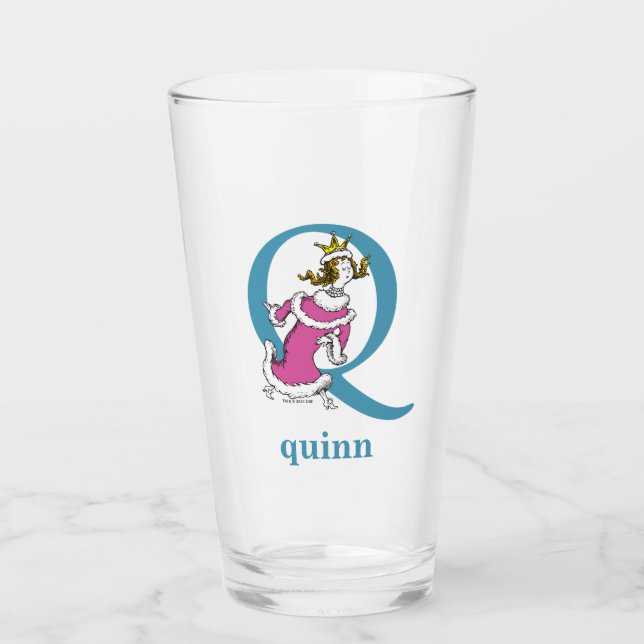 Verre ABC du Dr Seuss : Lettre Q - Bleu | Ajouter Votre  (Devant)