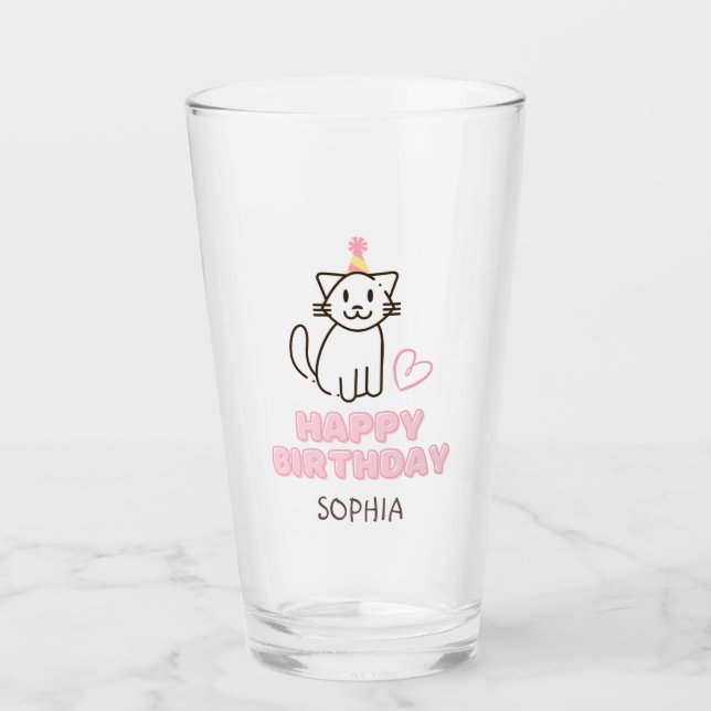 Verre Adorable Chat dans un Casquette d'anniversaire  (Devant)