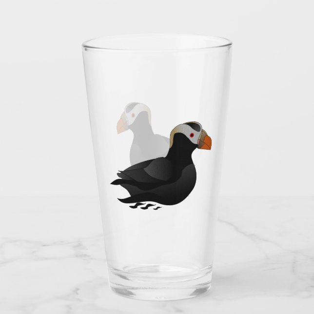 Verre Adorable Crested Puffin Cartoon Natation (Devant)