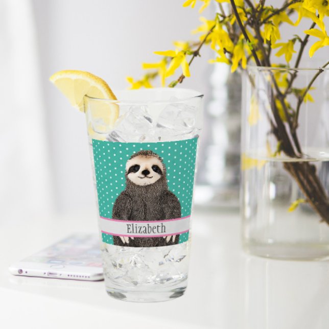 Verre Adorable Sloth Nom Turquoise Enfants Animaux (Créateur téléchargé)