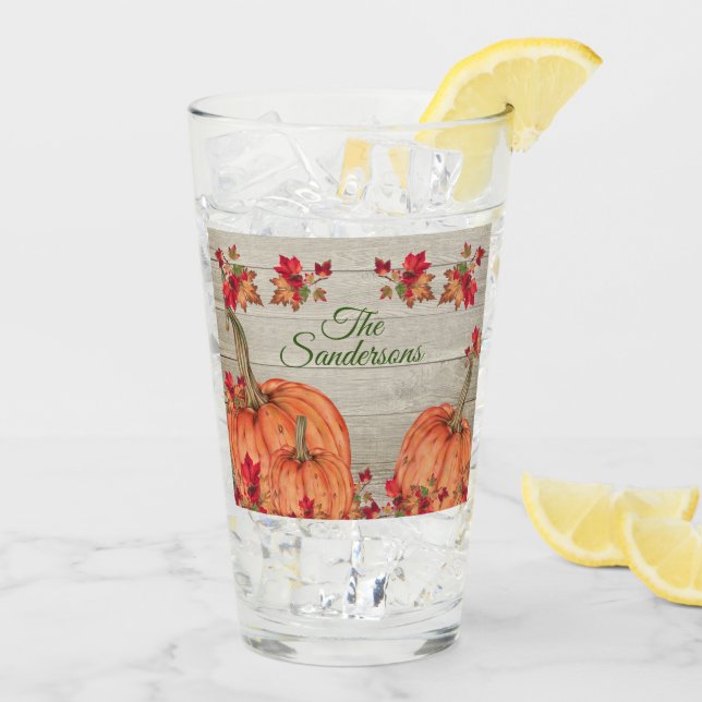 Verre Affaire Leaves de Rustic Wood Autumn Orange Pumkin (Dos glace)