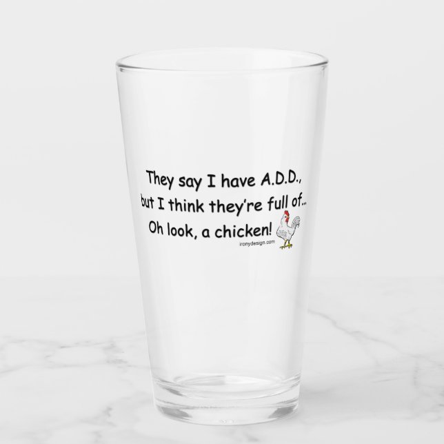 Verre AJOUTER plein d'Humour de poulets (Devant)