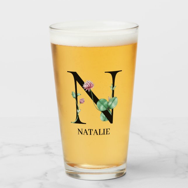 Verre Alphabet Floral Personnalisé N Monogramme  (Devant (rempli))