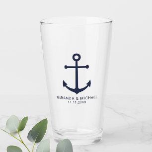 Verre Ancre bleu marine moderne mariage Faveur