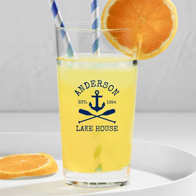 Verre Ancre Bleue Marine Nautique Oars Family Lake House (Customize to change text size, color or text style.)