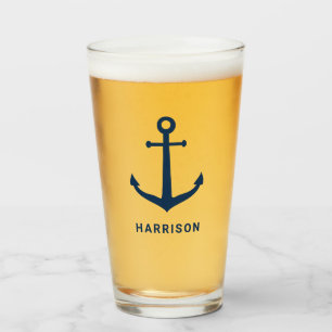 Verre Ancre de marine nautique monogramme nom personnali